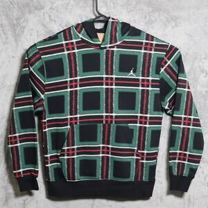 Jordan Hoodie Mens Medium Green Plaid Pullover Fleece Hooded Pockets FV7458-010